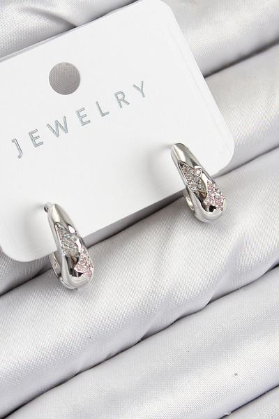callerrons accessories Brass Zircon Stone Patterned Model Silver Color Women's Earrings - Ebj250816W37149