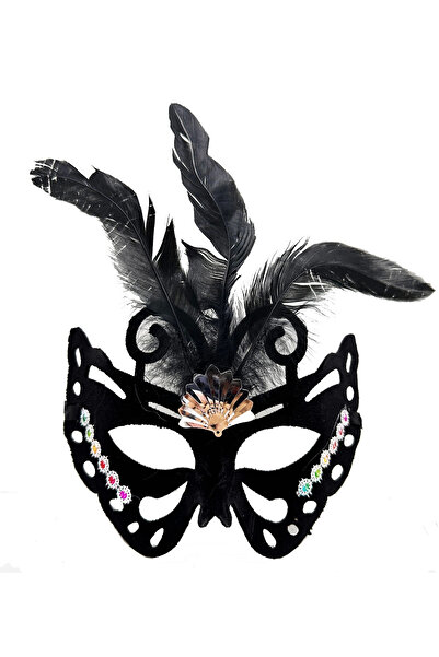 Skygo Black Color Black Suede Coated Feathered Butterfly Figure Party Mask 24X18 cm