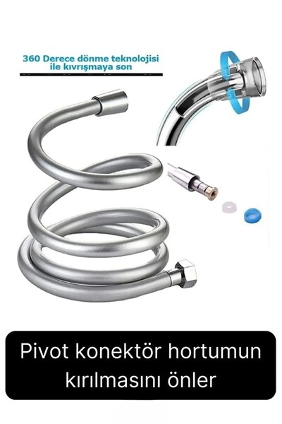 SUVİA Gümüş Gri Dayanıklı Esnek Kırılmaz Çatlamaz Patlamaz Sızdırmaz Pvc Banyo Duş Musluk Hortumu 150cm