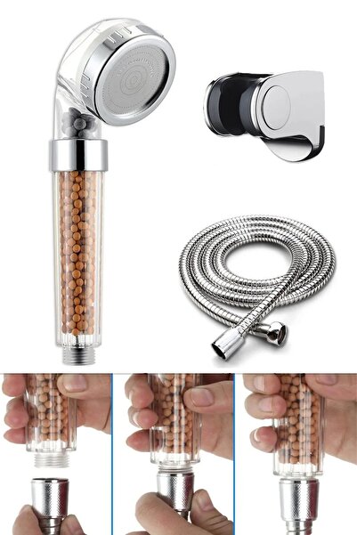SUVİA Boncuklu Duş Başlığı Mafsallı Örgülü Hortum Masajlı Çok Fonksiyonlu Banyo Seti