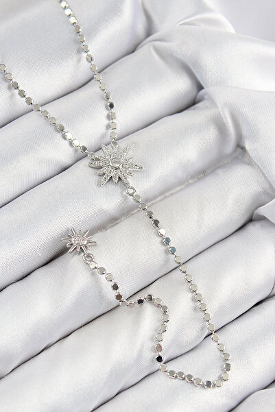 callerrons accessories Brass Zircon Stone Crushed Chain Pole Star Model Silve...