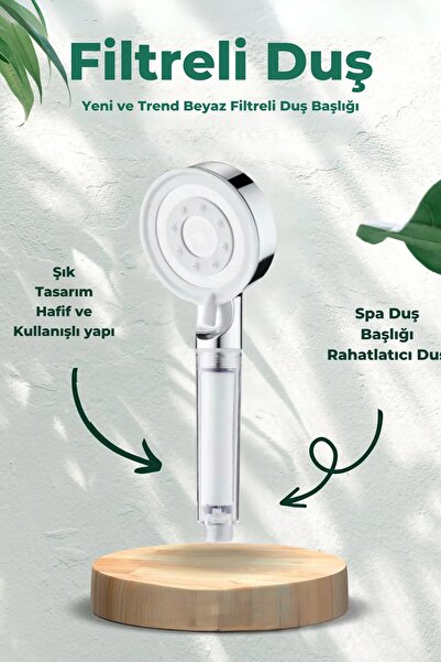 SUVİA 5 Fonksiyonlu Beyaz Banyo Duş Başlığı Çelik Filtreli Kireç Önleyici Yük...
