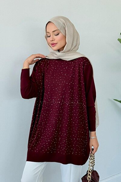 Hazamoda Movi Stoned Mercerized Tunik Claret Red
