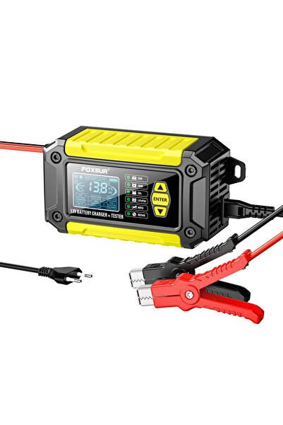 Foxsur Încărcător și tester de baterii 2 în 1 FTC-1206, 12V/6A – Redresor inteligent pentru mașină și