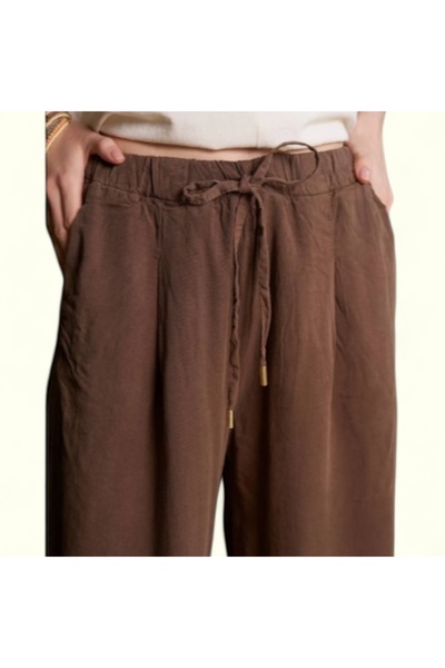 Peony Boutique Tan Wide Leg Linen Trousers