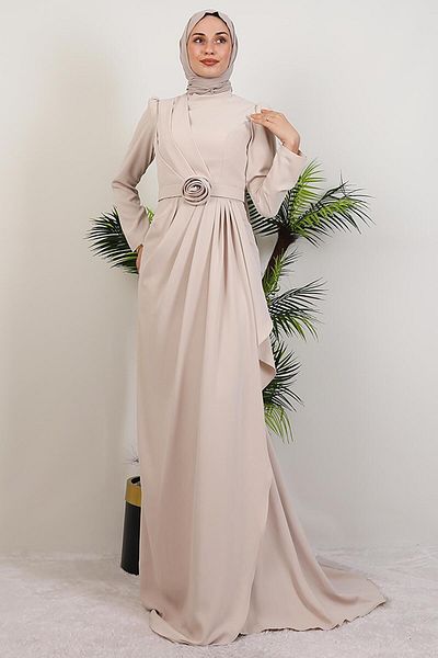 GİYZAMİLA Venessa Crepe Evening Dress Cream