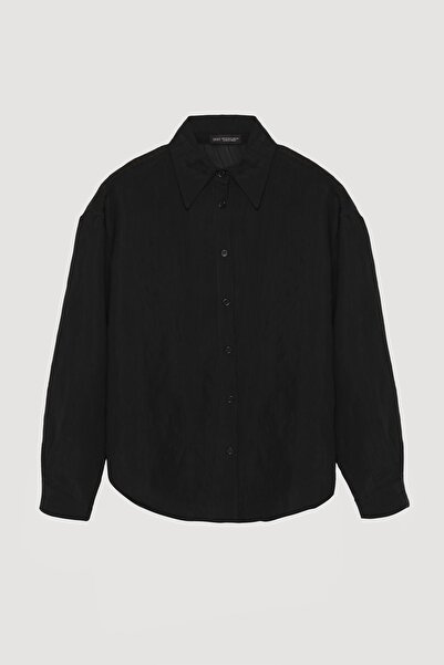 Quzu Oversize Uzun Kollu Kadın Gömlek GML00188 Siyah