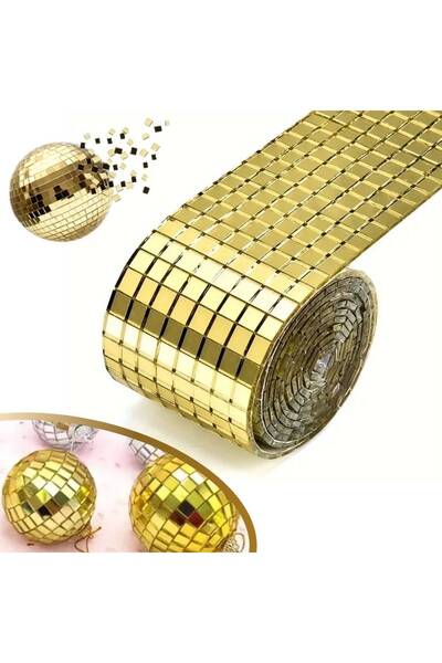 MEDUSHOP 1 Metre Uzunluğunda GOLD Renk Aynalı Mozaik Taşlı Dekor Bandı 4 cm x...
