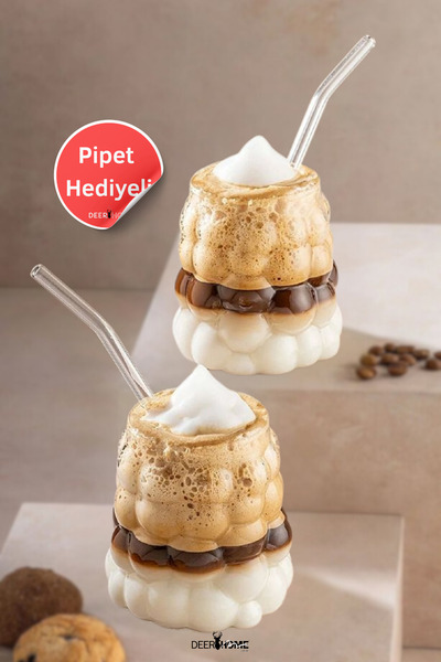 MCA Deerhome 6 Adet Isıya Dayanıklı Borosilikat Boncuk Şekilli Bardak | Kahve...