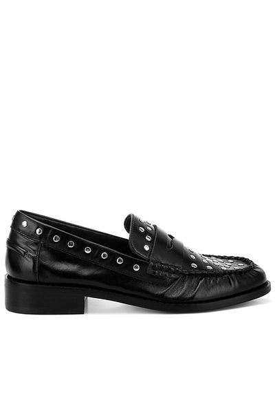 london Rag Women Studs Embellished Leather Loafers in Black