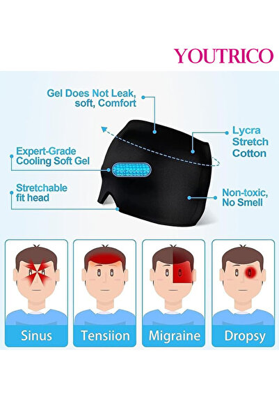 Youtrico Ice Gel Headache Migraine Relief Hat, Cold Hot Therapy Headache Relief Cap (Black)