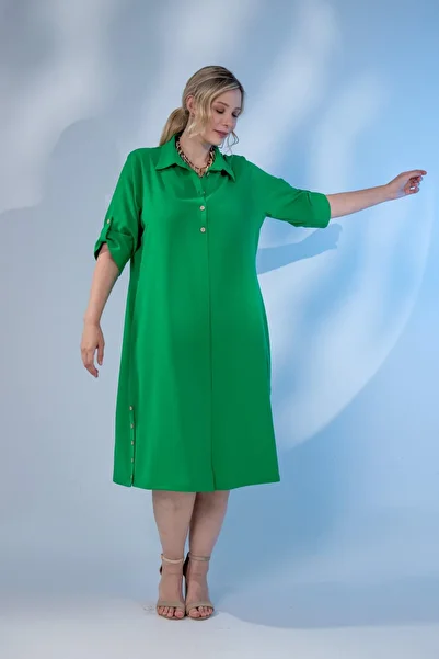 Roxxlen Plus Size Button Detailed Dress