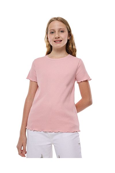 R&B Ribbed Top With Crew Neck And Short Sleeves