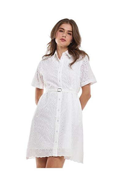 R&B Schiffli Shirt Dress with Classic Collar and Short Sleeves