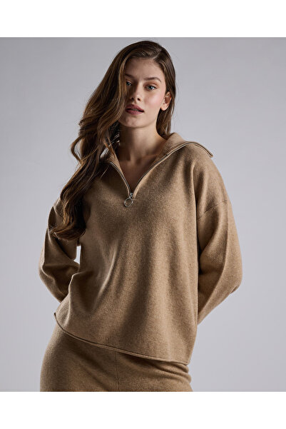 R&B سويت شيرت منقوش برقبة عالية وأكمام طويلة