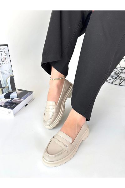 meSga butik Narli Beige Patent Leather Oxford Shoes
