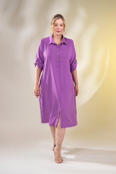 Roxxlen Büyük Beden Düğme Detaylı Elbise