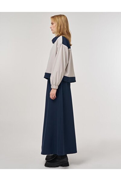 Kayra Color Block Skirt Suit Dark Navy Blue
