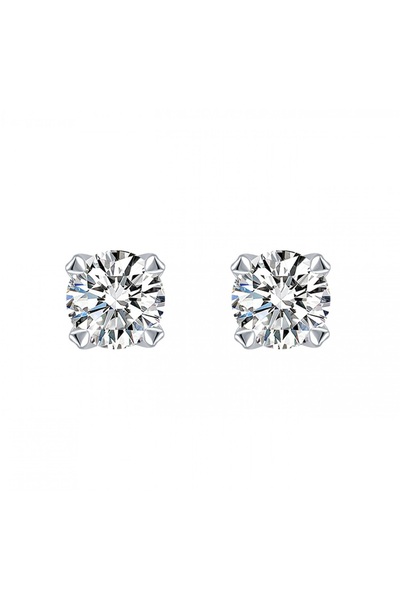 ASİL SİLVER ONLİNE 5 mm Beyaz Yuvarlak Zirkon Taşlı 925 Ayar Gümüş Pimli Unisex Tek Taş Küpe (1 çift)