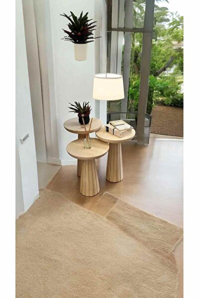 Simillo Home&Living Doğal Masif Ahşap Mantar Sehpa 3’lü Set – Naturel Renk Zi...