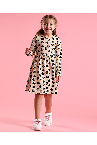 R&B Printed Fit and Flare Dress with Puff Sleeves