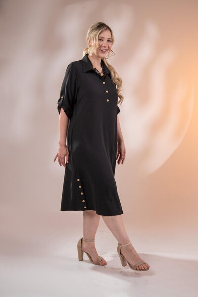 Roxxlen Büyük Beden Düğme Detaylı Elbise