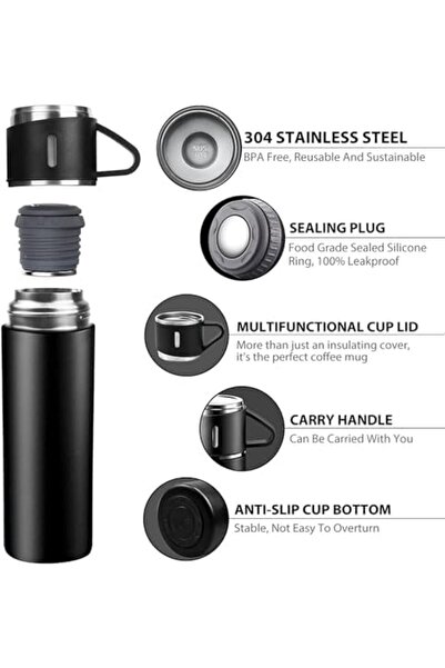 Generic NEW Vacuum Insulated Flask 500ml/17.6oz Stainless Steel Thermo Bottle with Cup for Coffee Water Hot