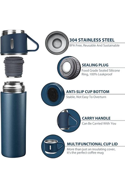 Generic NEW Vacuum Insulated Flask 500ml/17.6oz Stainless Steel Thermo-Bottle with Cup for Coffee Water Hot