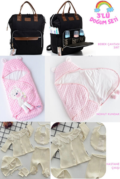 Allmart 3'lü Doğum Seti (Çıtçıtlı Nohut Kundak, Fonksiyonel Bebek Bakım Çanta...