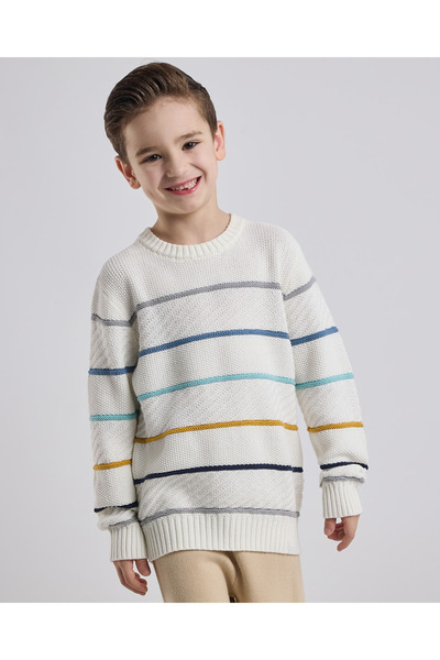 R&B سترة مخططة برقبة دائرية وأكمام طويلة