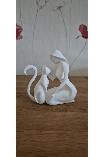 vetria Kadın ve Kedi Heykeli – Minimalist Dekoratif Figür | Modern Ev ve Ofis Süsü