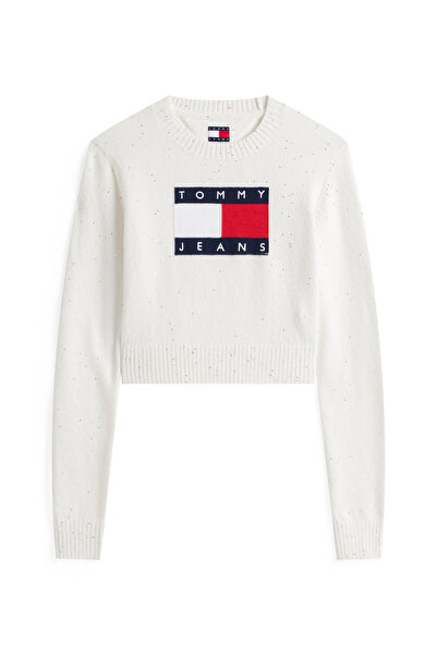 Tommy Hilfiger Tommy Hilfiger Women Ancient White Crew Neck Sparkle Flag Pullover Sweater