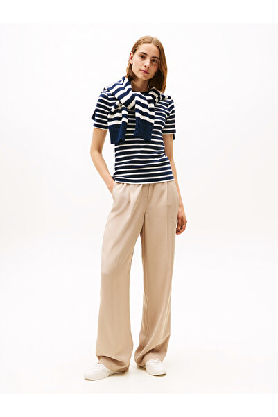 Tommy Hilfiger Tommy Hilfiger Women Dark Night Navy/ Ecru Stp Short Sleeve Crew Neck New Slim Cody T-Shirt