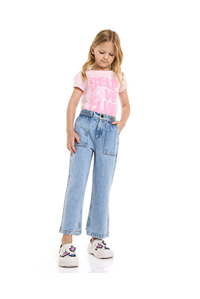 R&B Washed Wide Leg Jeans with Button Closure