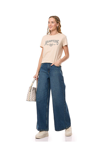 R&B بنطال جينز باهت واسع الساق مع أزرار للإغلاق