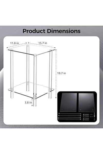 Slasa Acrylic Side Table with Two Tiers – Small Glass Side Table with Shelf – 50.8 × 40.6 × 30.5 cm