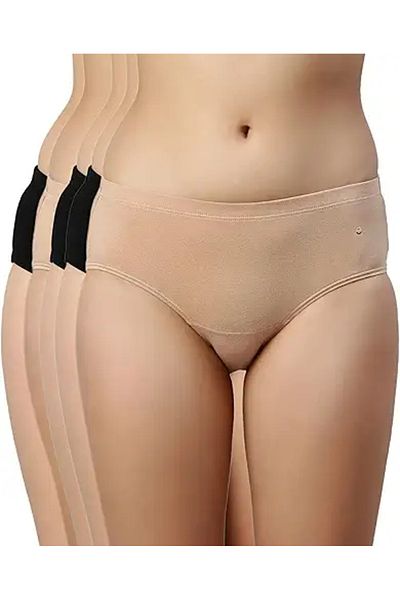 Enamor CR17 Stretchy Cotton Hipster Panties for Women Color and Print Can, Jet Black/Nude, 36