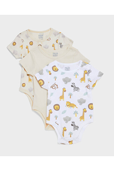 R&B 3 Pack Printed Bodysuits with Short Sleeves