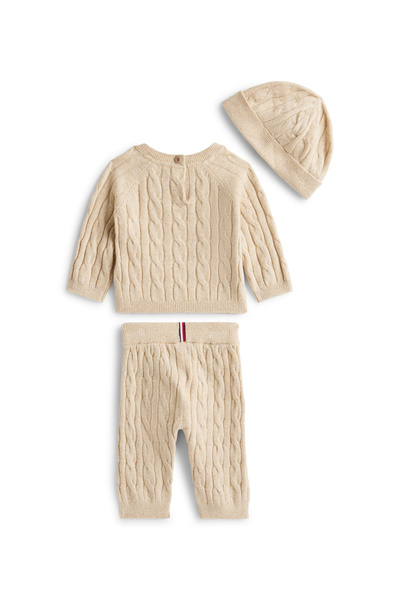 Tommy Hilfiger Tommy Hilfiger Malted Milk Heather Cable Sweater Beanie Baby Gift Pack