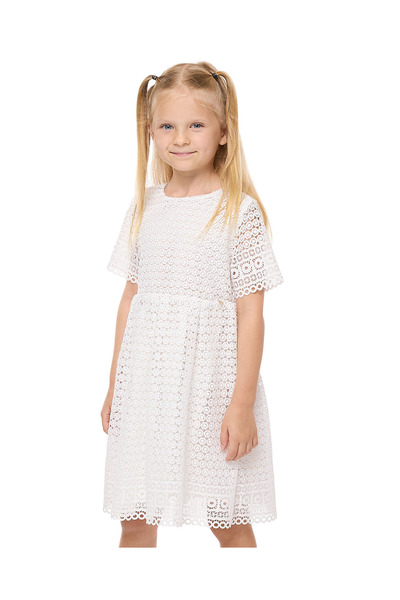 R&B فستان دانتيل واسع مع رقبة دائرية وأكمام قصيرة