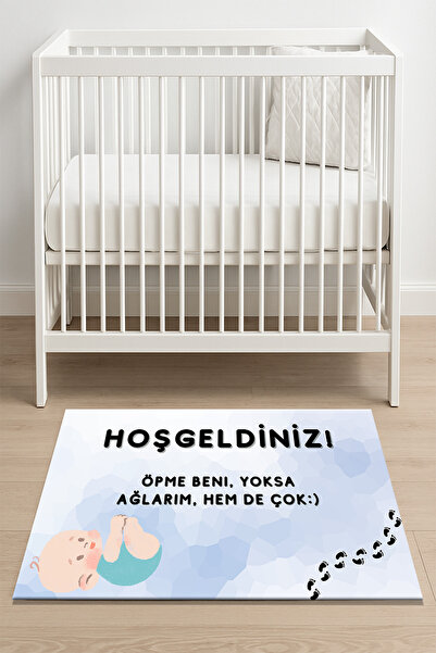 Getcarpet Yeni Doğan Bebek Uyarı Paspası Kapı Önü | Dokunma ve Öpme Uyarılı E...