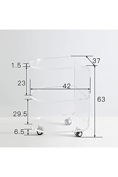 Slasa Rotating Acrylic Side Table with Wheels – Transparent Two-Tier Multifunctional Cart – (42×37×63 cm)