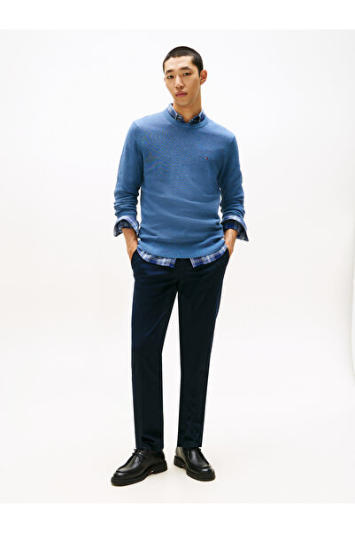 Tommy Hilfiger Tommy Hilfiger Men Petrol Blue Heather Crew Neck Essential Structure Pullover Sweater