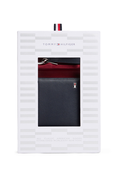 Tommy Hilfiger مجموعة هدايا محفظة تومي هيلفيغر سبيس بلو فلاج ميني سي سي وسلسلة مفاتيح للرجال