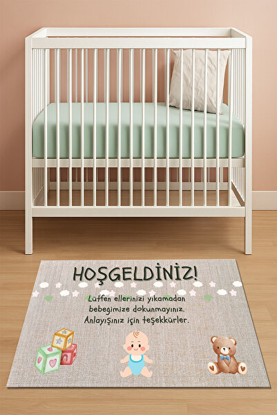 Getcarpet Yeni Doğan Bebek Uyarı Paspası Kapı Önü | Dokunma ve Öpme Uyarılı Esprili Tasarım