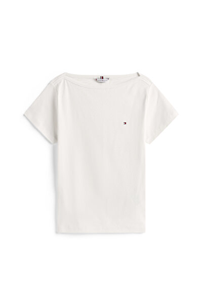 Tommy Hilfiger Tommy Hilfiger Women Ivory Silk Short Sleeve Boat Neck Cody Regular Fit T-Shirt