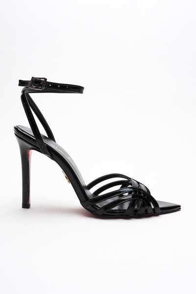 Ayakkabı Ateşi Women's Open Cage Toe Design Thin Heeled Shoes Prona Black Patent Leather