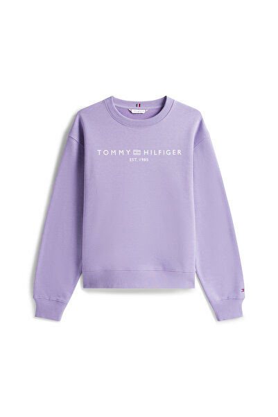 Tommy Hilfiger بلوفر تومي هيلفيغر نسائي بياقة دائرية وشعار عصري بلون لافندر آش