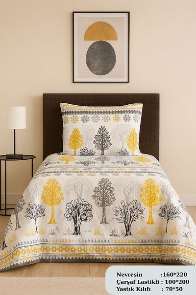 MixCotton Home Single Duvet Cover Set Cotton Fabric Fitted Sheet + Duvet Cover + 1 Pillowcase