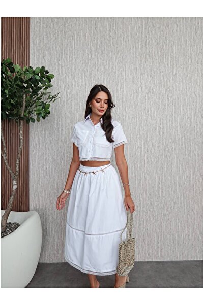 ESRAHELVACI Pocketed Embroidery Detail Skirt Suit